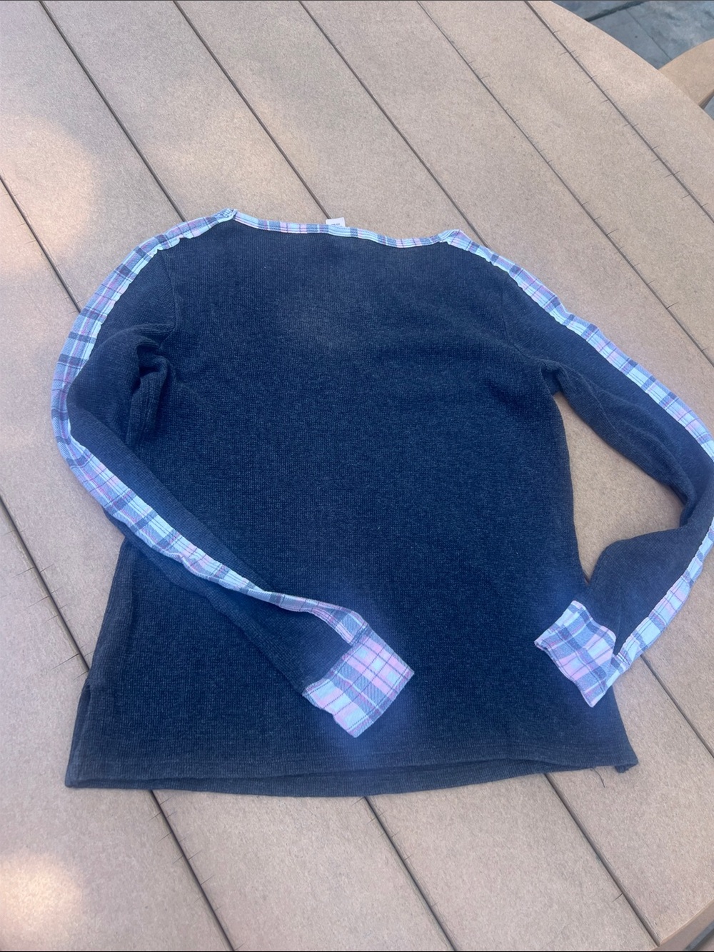 Victoria's Secret Navy V-Neck Pullover with Pink & Light Blue Plaid Trim - Picture 6 of 6